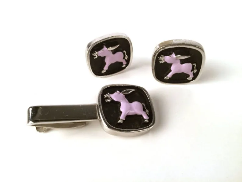 1950s Donkey Cufflink and Tie Bar Set
