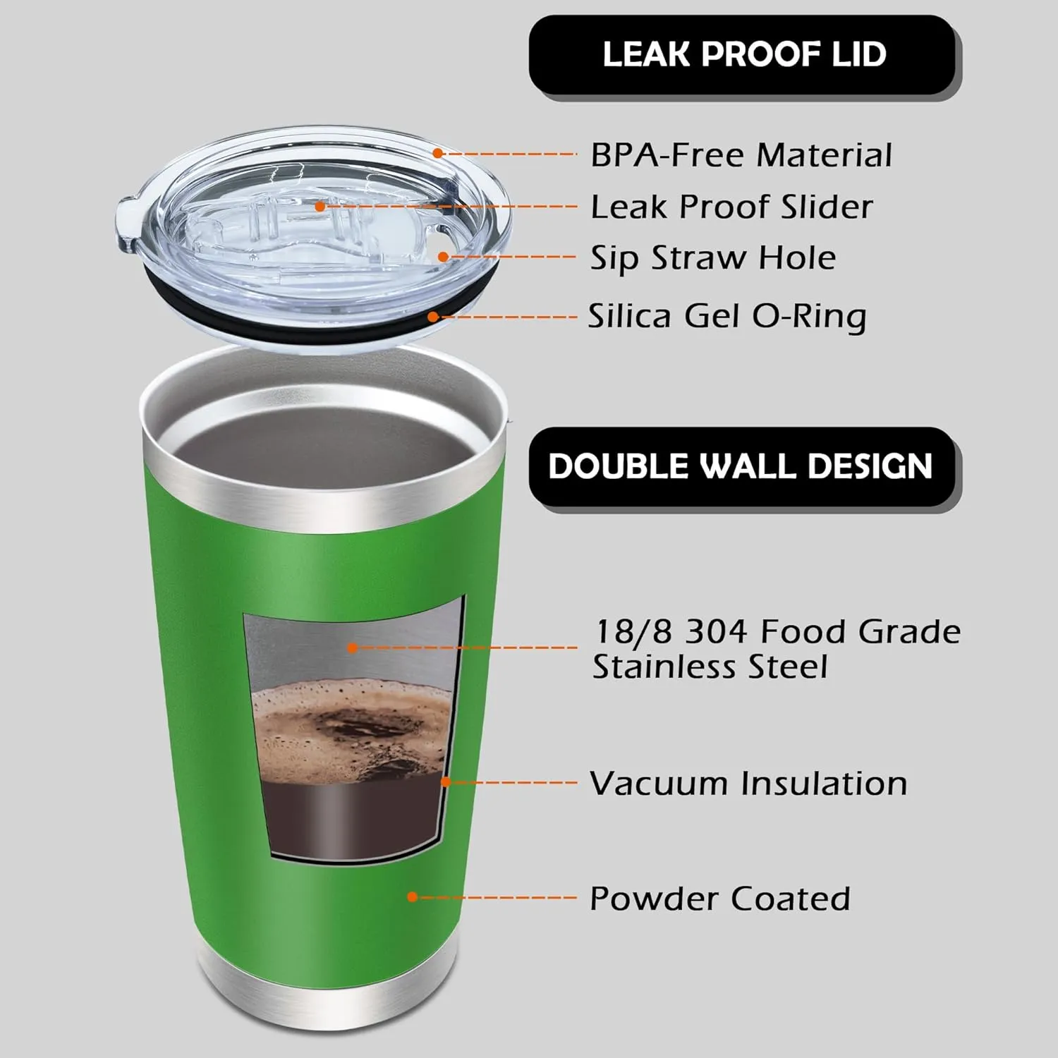 20oz Tumbler Bulk Stainless Steel Tumblers with Lid Vacuum Insulated Double Wall Travel Coffee Mug Powder Coated Tumbler Cup for Hot and Cold Drinks(Green, 12 pack)