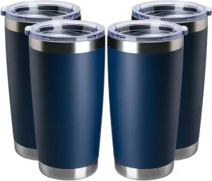 4 pack 20 OZ Double Wall Stainless Steel Vacuum Insulated Tumbler Coffee Travel Mug With Lid, Durable Powder Coated Insulated Coffee Cup for Cold & Hot Drinks (Navy, 4 pack)