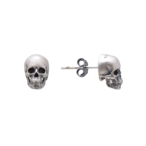 925 Sterling Silver Human Skull Earrings Studs for Men Women Halloween Costume, Oxidized