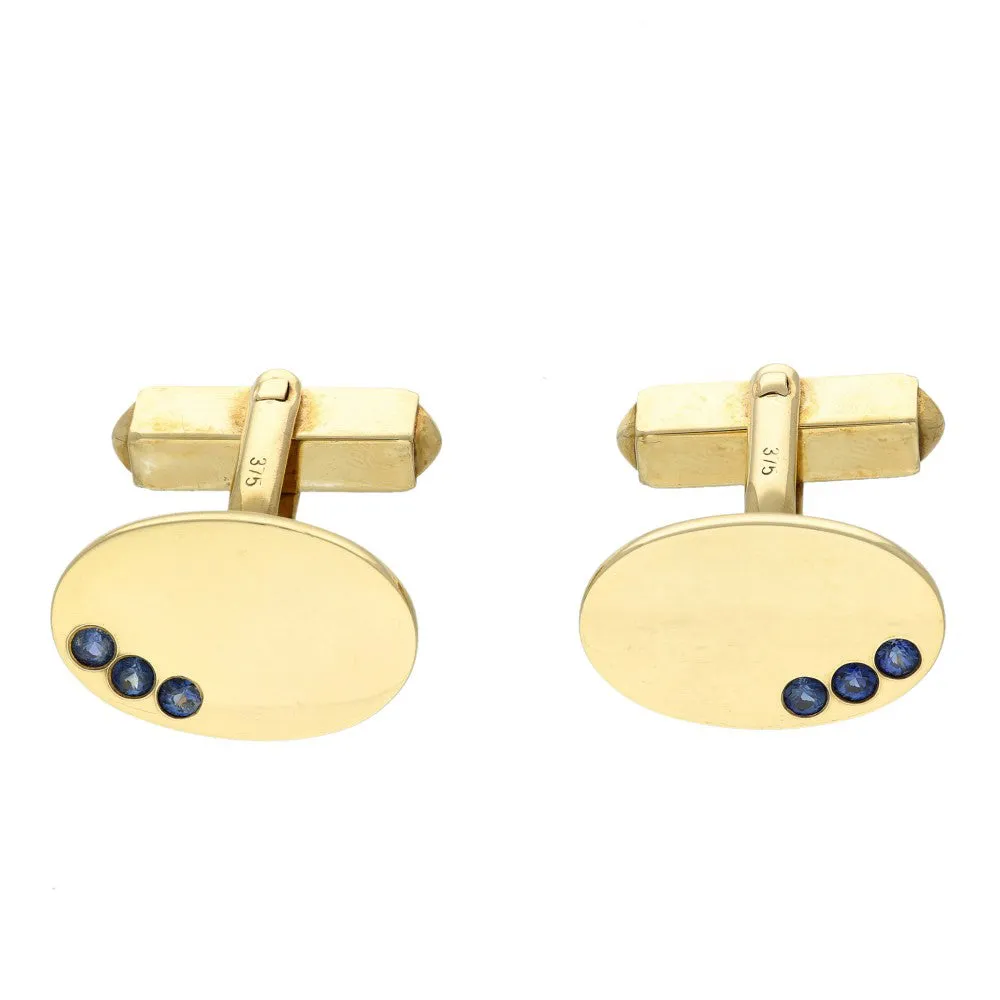 9ct Yellow Gold Sapphire Set Oval Cufflinks