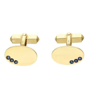 9ct Yellow Gold Sapphire Set Oval Cufflinks