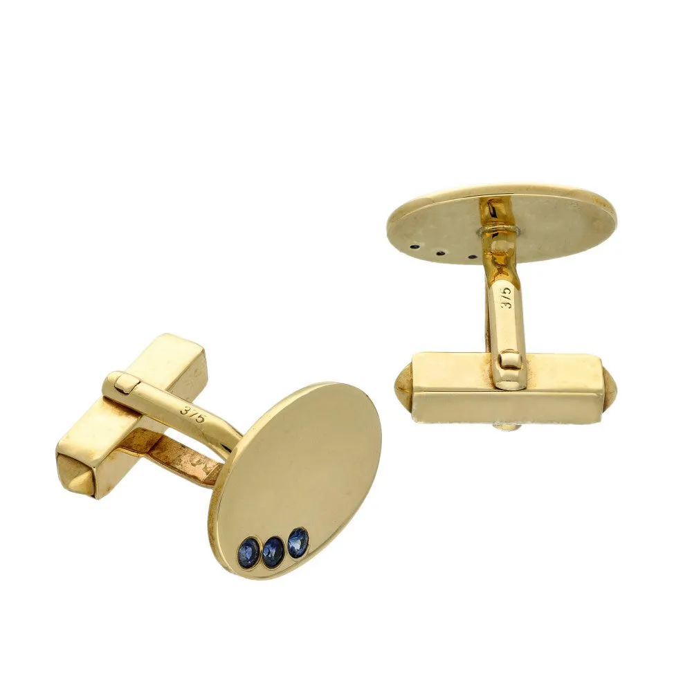 9ct Yellow Gold Sapphire Set Oval Cufflinks