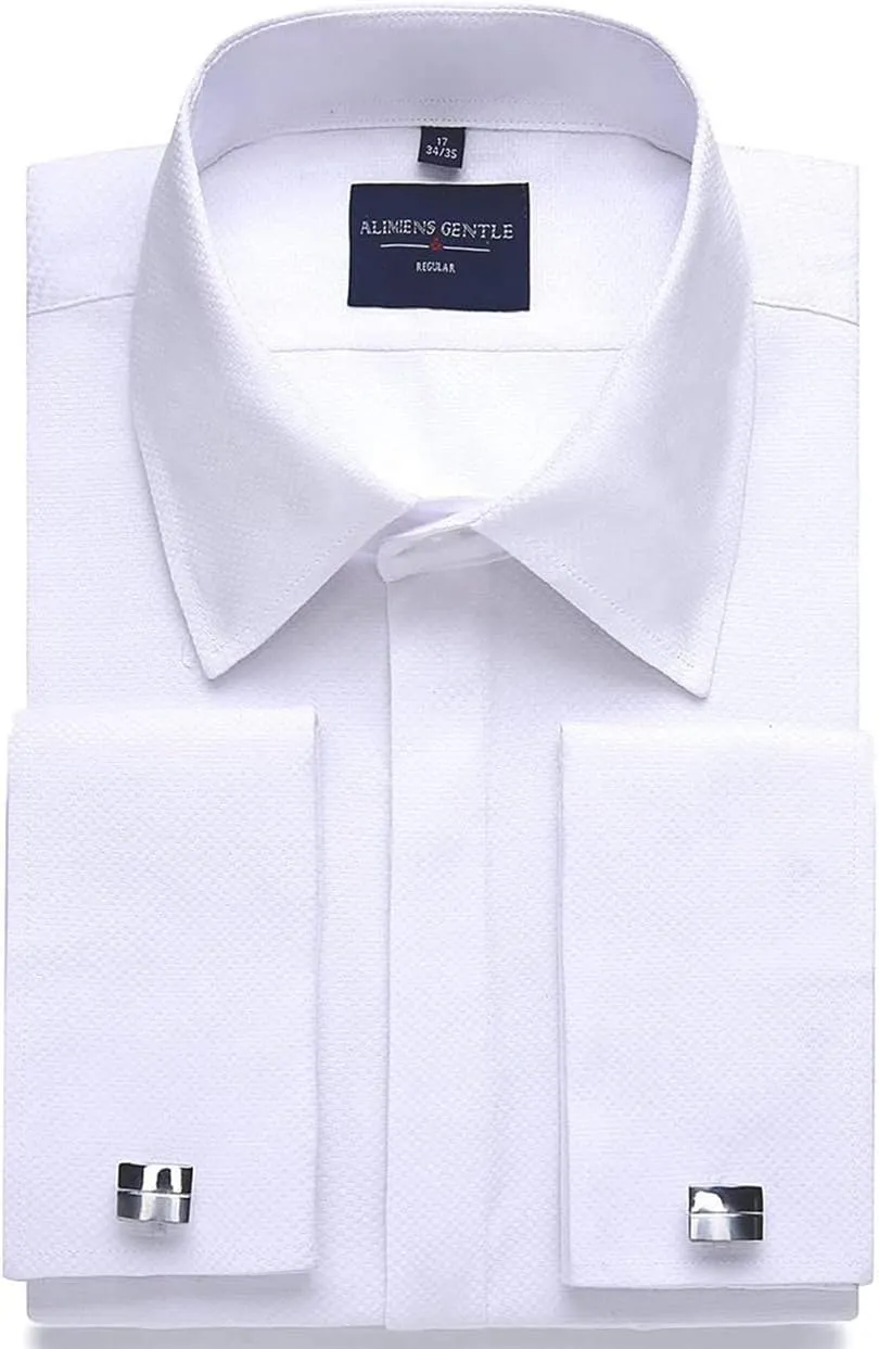 Alimens & Gentle Men's Dress Shirts French Cuff Long Sleeve Regular Fit Formal Tuxedo Cufflinks Shirt