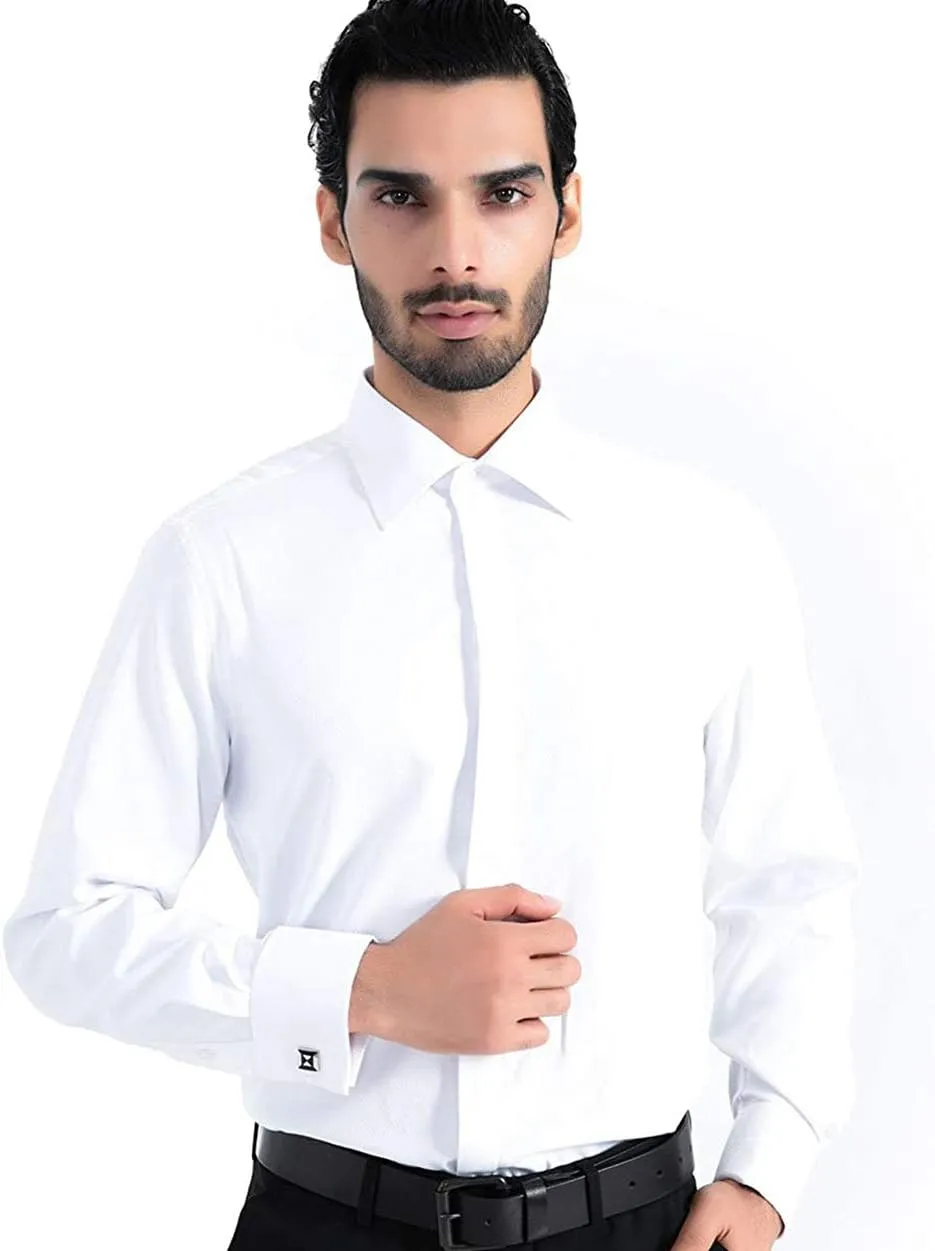 Alimens & Gentle Men's Dress Shirts French Cuff Long Sleeve Regular Fit Formal Tuxedo Cufflinks Shirt