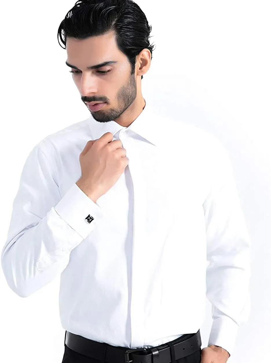 Alimens & Gentle Men's Dress Shirts French Cuff Long Sleeve Regular Fit Formal Tuxedo Cufflinks Shirt