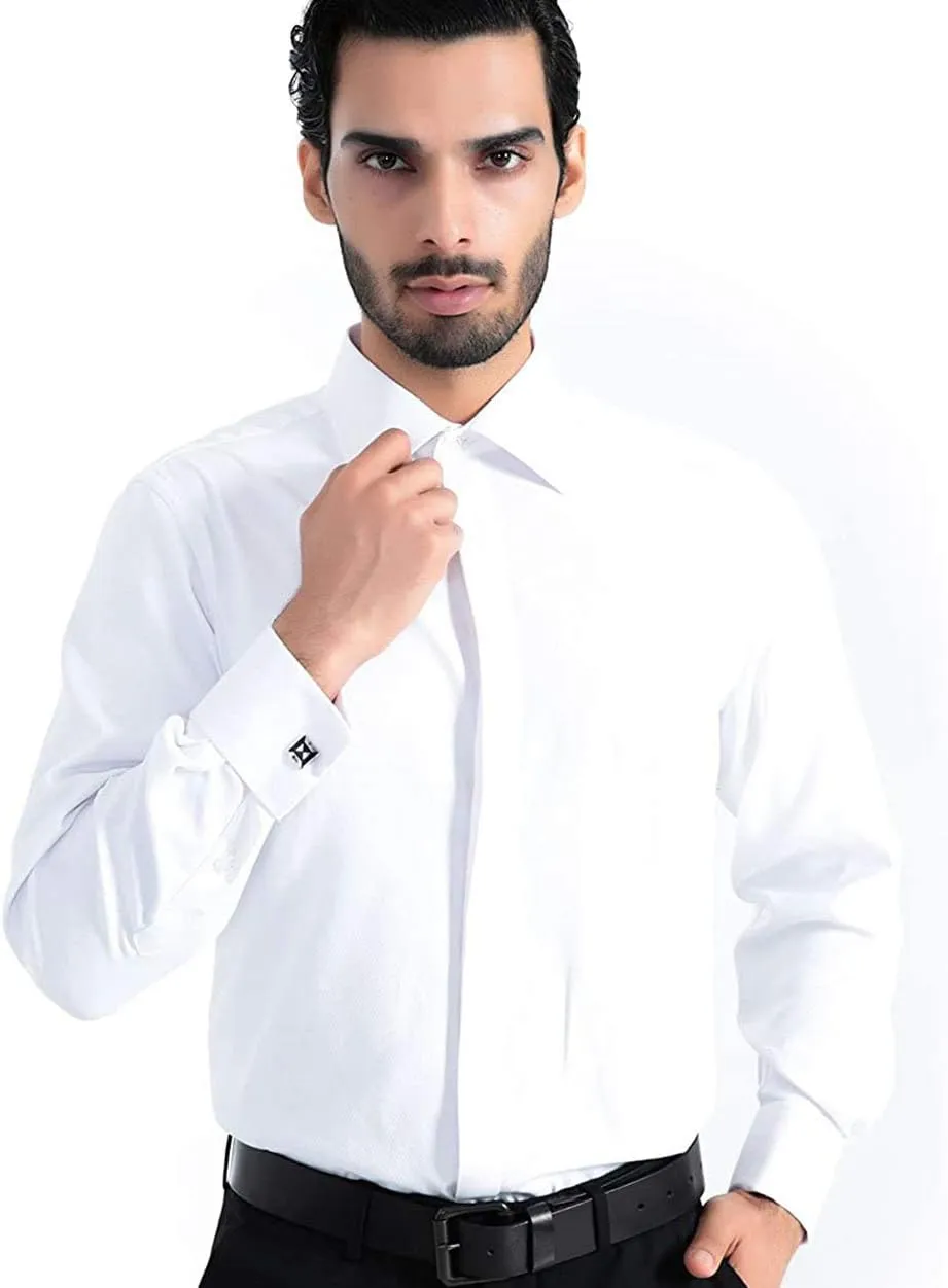Alimens & Gentle Men's Dress Shirts French Cuff Long Sleeve Regular Fit Formal Tuxedo Cufflinks Shirt