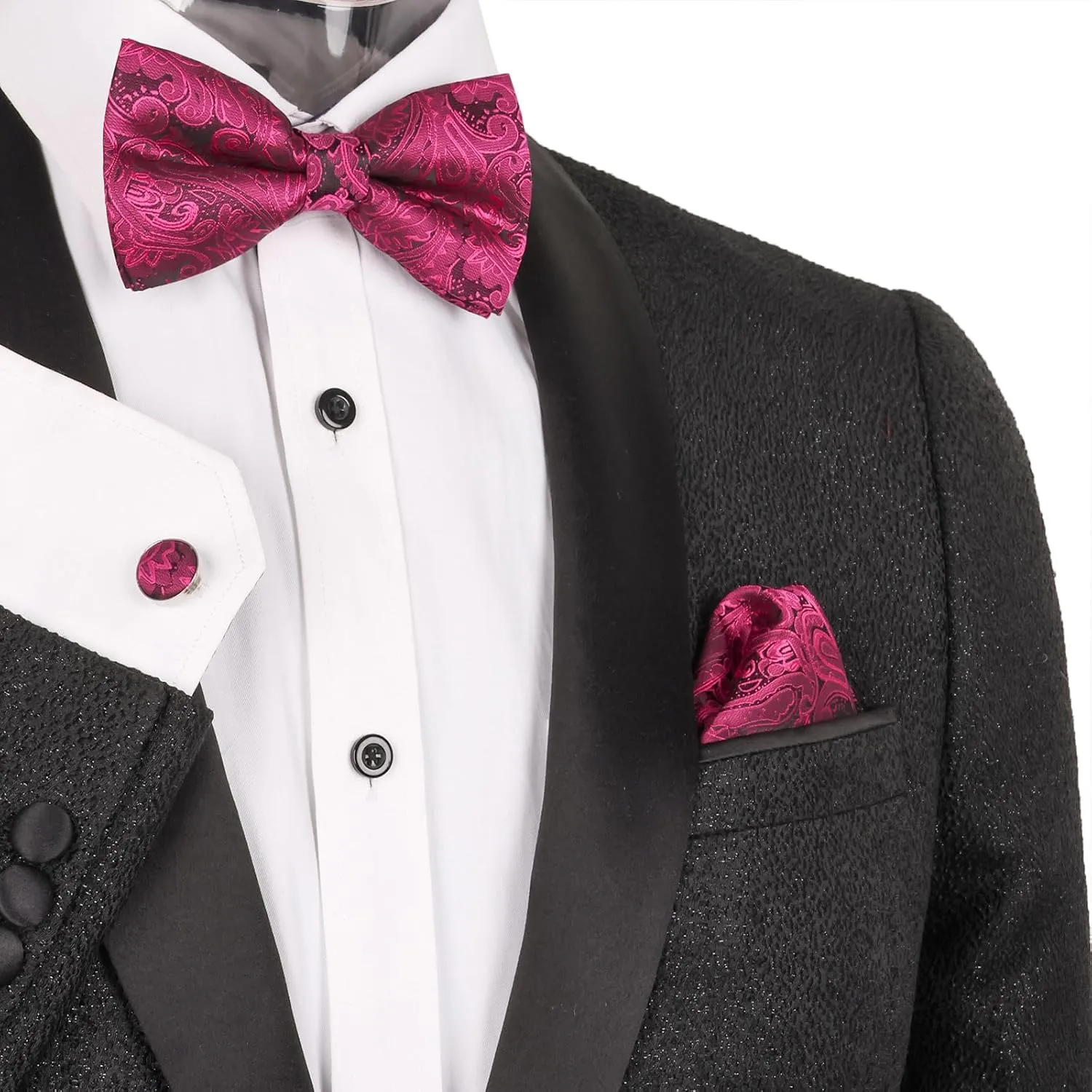 Alizeal Mens Paisley Bow Tie, Hanky and Cufflinks