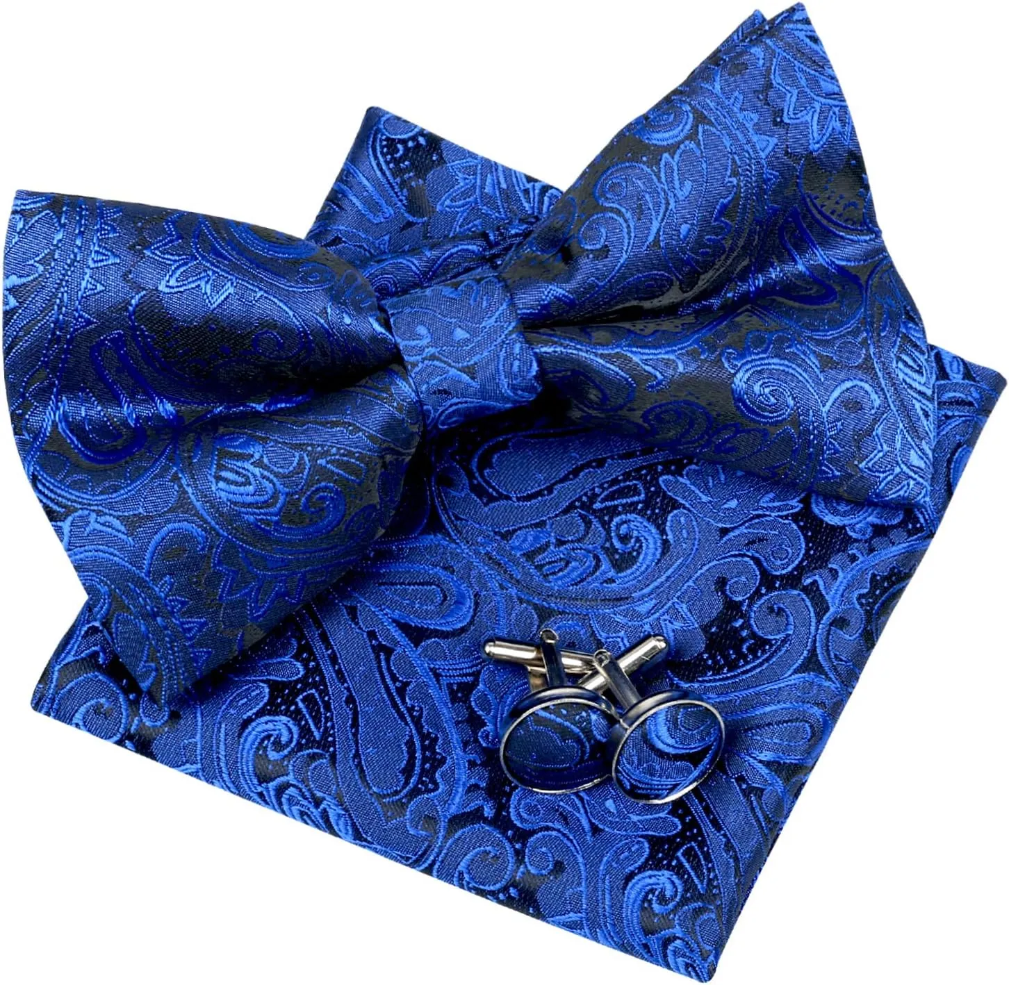 Alizeal Mens Paisley Bow Tie, Hanky and Cufflinks