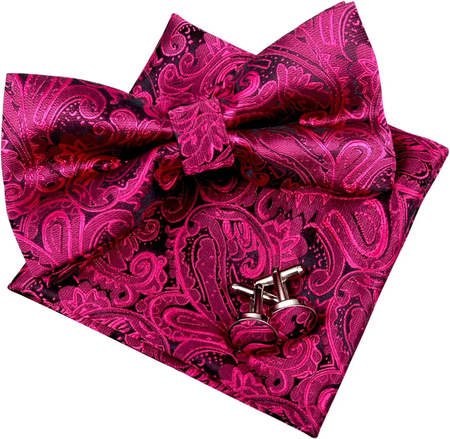 Alizeal Mens Paisley Bow Tie, Hanky and Cufflinks