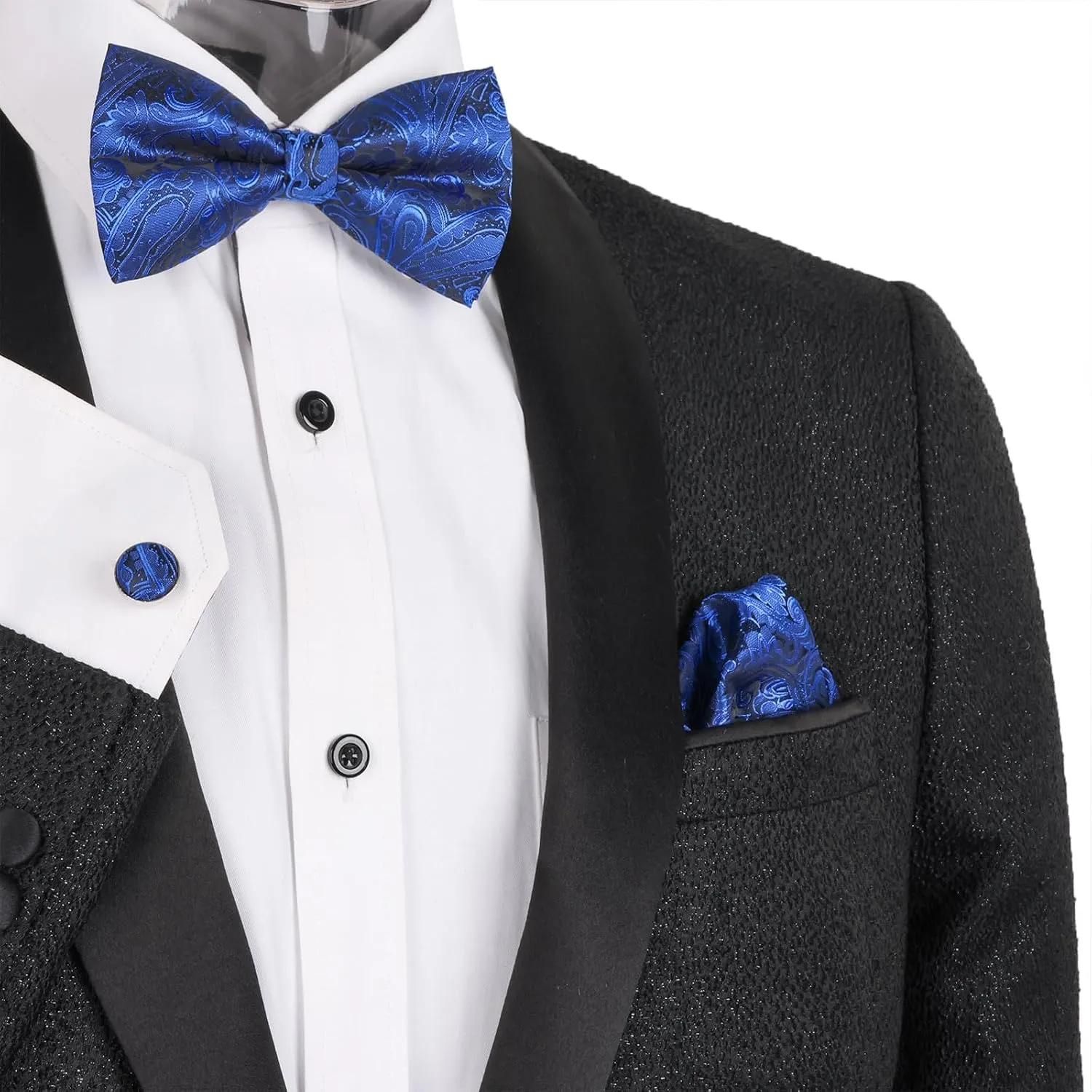 Alizeal Mens Paisley Bow Tie, Hanky and Cufflinks