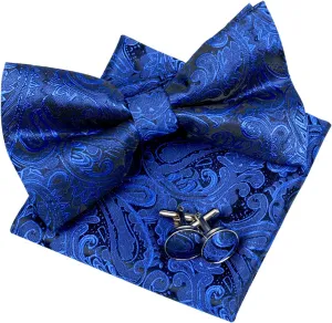 Alizeal Mens Paisley Bow Tie, Hanky and Cufflinks