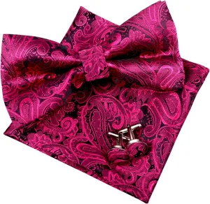 Alizeal Mens Paisley Bow Tie, Hanky and Cufflinks