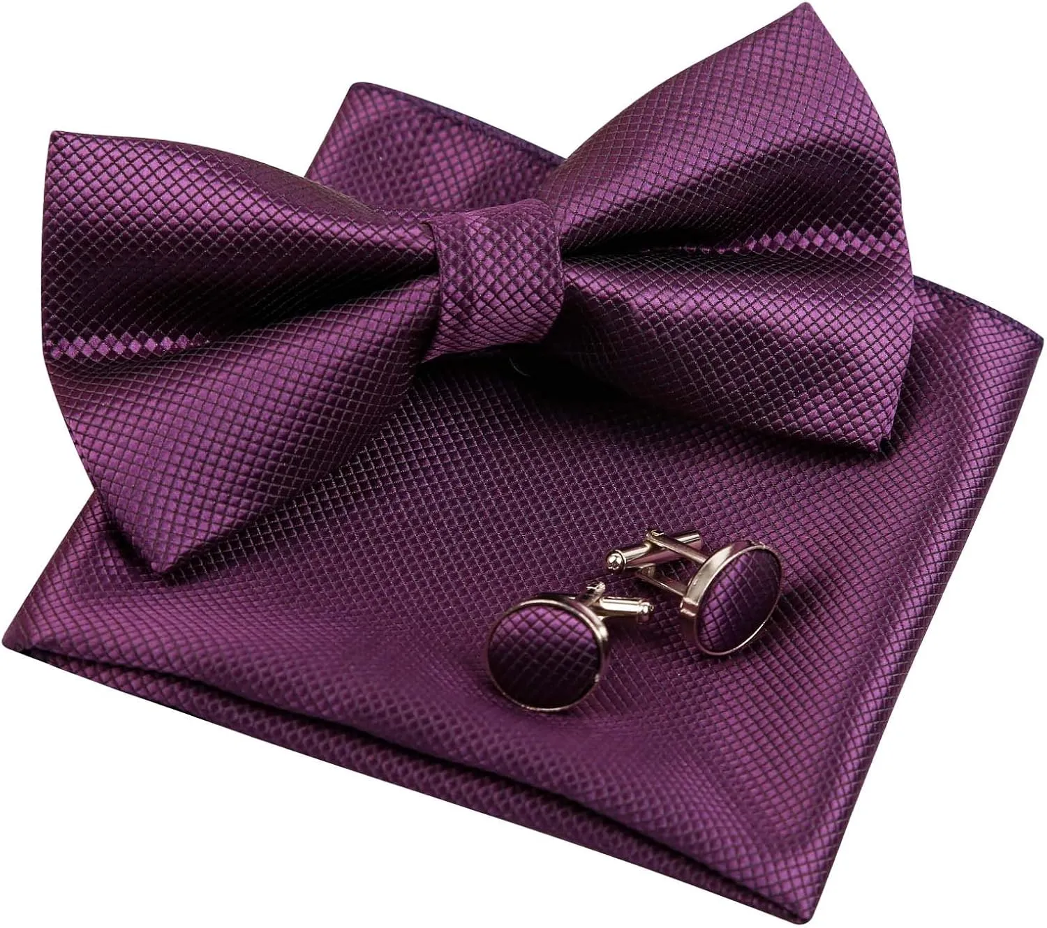 Alizeal Mens Solid Color Mini Squares Formal Banded Pre-tied Bow Ties, Pocket Square, Cufflinks Set Wedding Party Business