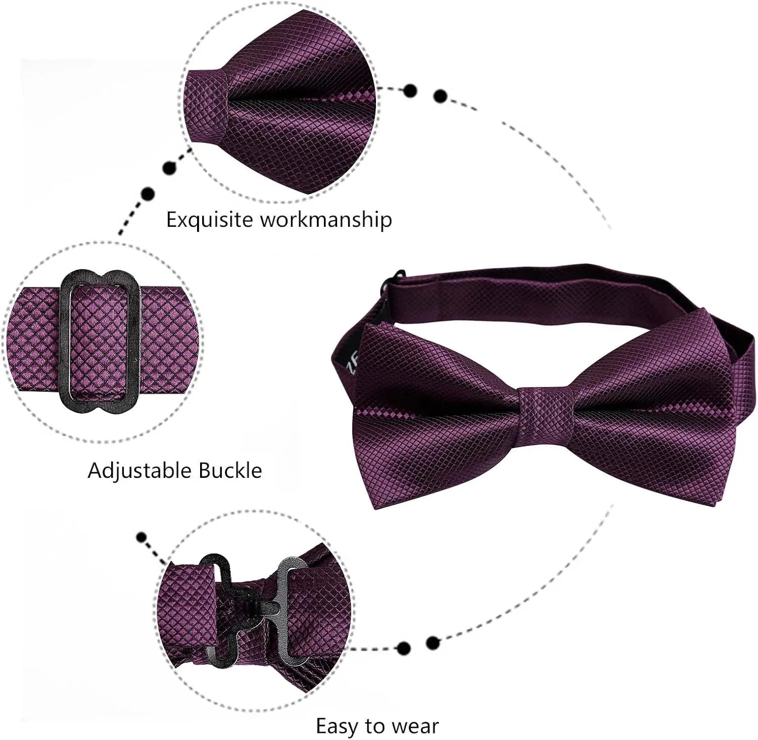 Alizeal Mens Solid Color Mini Squares Formal Banded Pre-tied Bow Ties, Pocket Square, Cufflinks Set Wedding Party Business