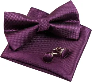 Alizeal Mens Solid Color Mini Squares Formal Banded Pre-tied Bow Ties, Pocket Square, Cufflinks Set Wedding Party Business