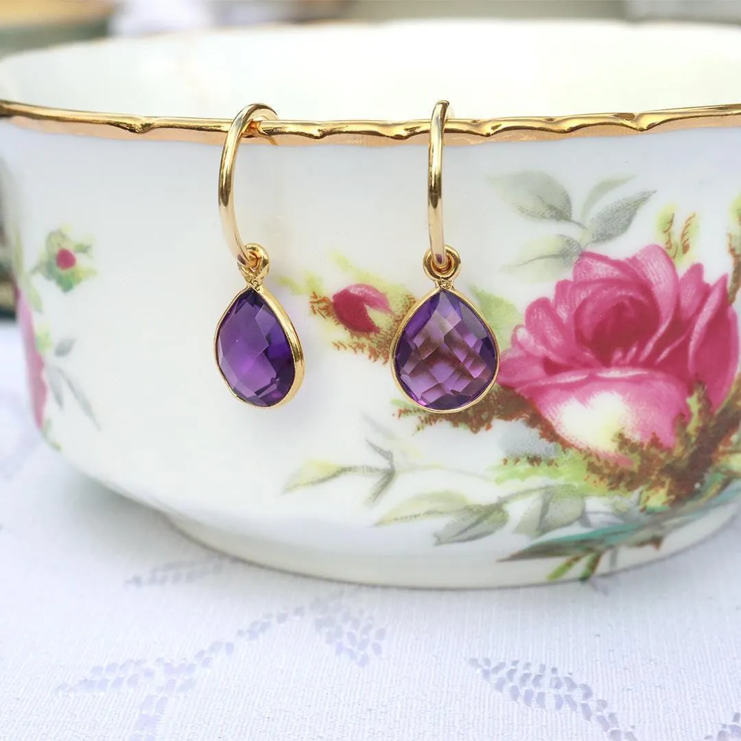 Amethyst Hoop Earrings | Gold | February Birthstone