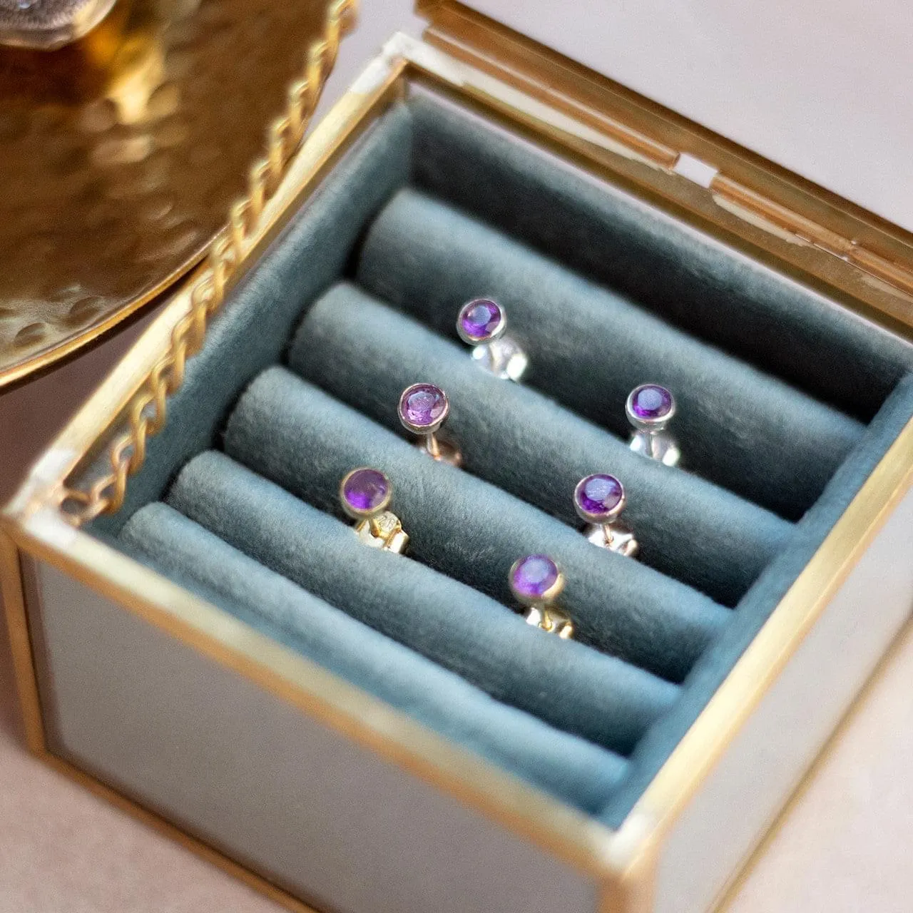 Amethyst Mini Stud Earrings | Rose Gold - February