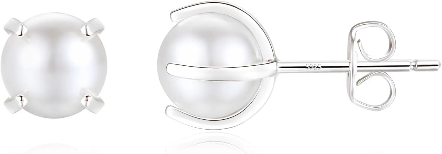 Angelstones 18K Gold Plated Sterling Silver Stud Earrings, Pearl Earrings for Women