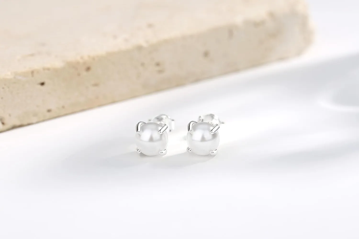 Angelstones 18K Gold Plated Sterling Silver Stud Earrings, Pearl Earrings for Women