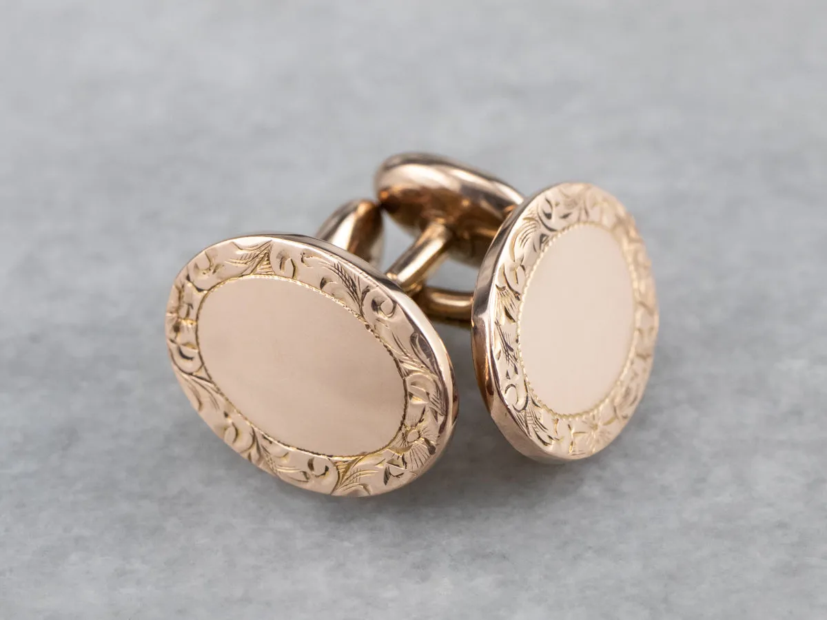 Antique Engraved Rose Gold Cufflinks