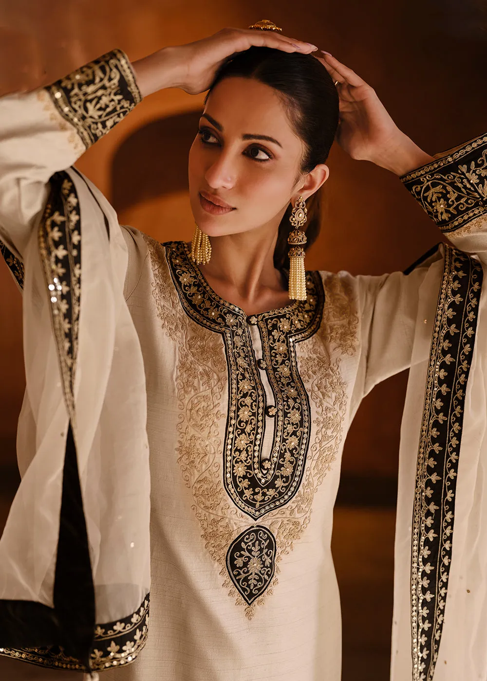 Appealing Cream Wedding Festive Embroidered Salwar Suit