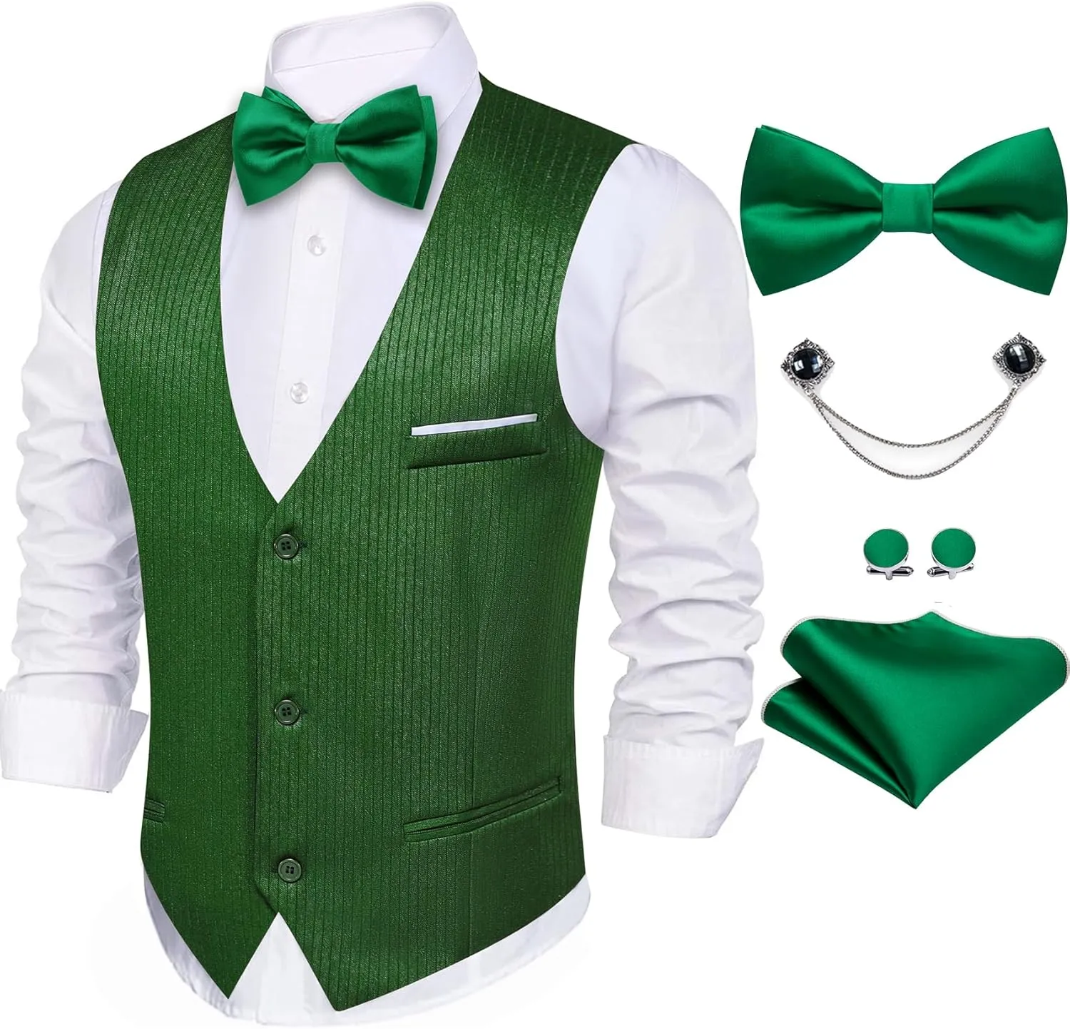 Barry.Wang Mens Formal Suit Vest Slim Fit V-neck 2 Pockets Wedding Party Dress Waistcoat