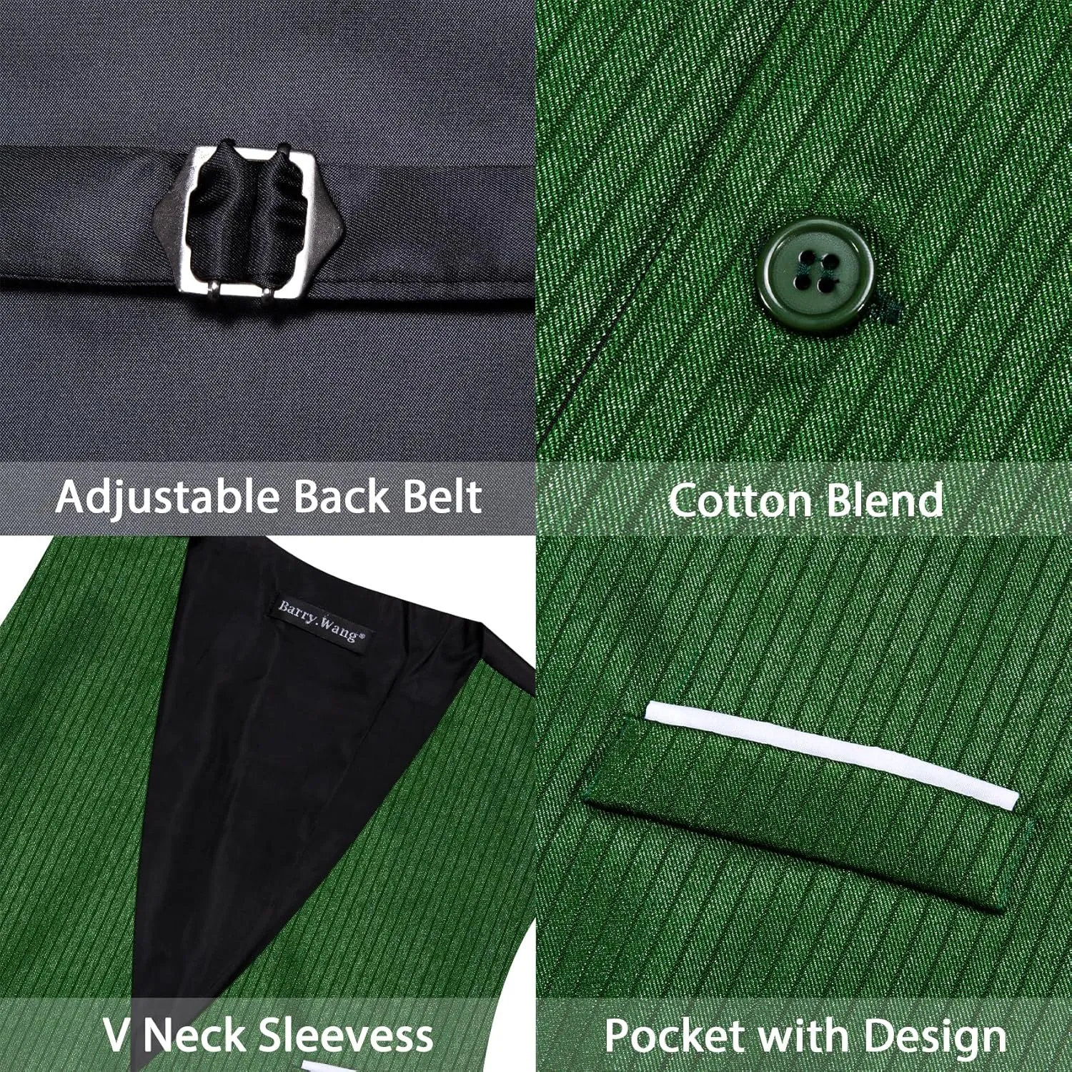 Barry.Wang Mens Formal Suit Vest Slim Fit V-neck 2 Pockets Wedding Party Dress Waistcoat