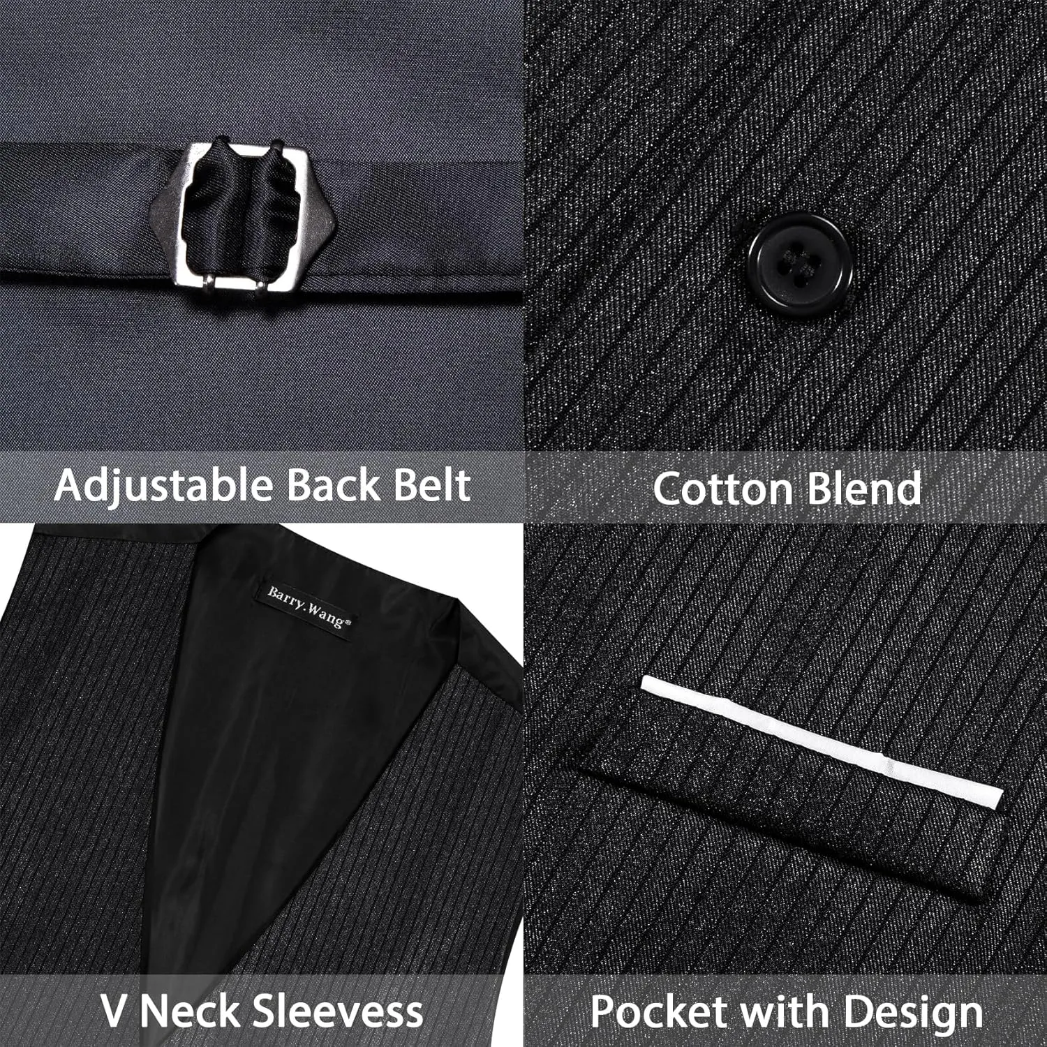 Barry.Wang Men's Suit Vest Business Formal Waistcoat Stripe/Plaid Classic Bowtie Set Wedding Party Business