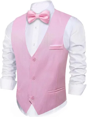 Barry.Wang Men's Suit Vest Business Formal Waistcoat Stripe/Plaid Classic Bowtie Set Wedding Party Business