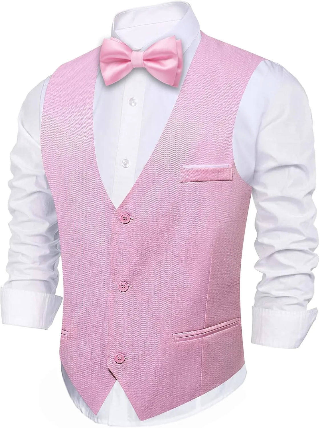 Barry.Wang Men's Suit Vest Business Formal Waistcoat Stripe/Plaid Classic Bowtie Set Wedding Party Business