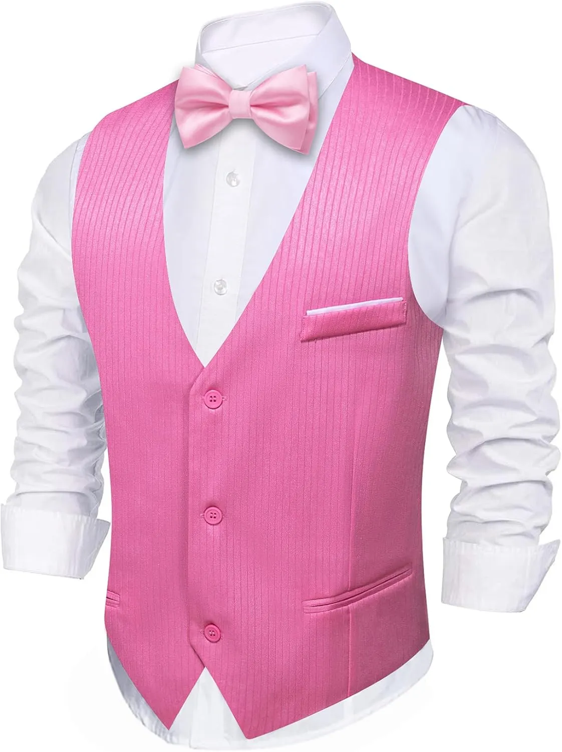 Barry.Wang Men's Suit Vest Business Formal Waistcoat Stripe/Plaid Classic Bowtie Set Wedding Party Business