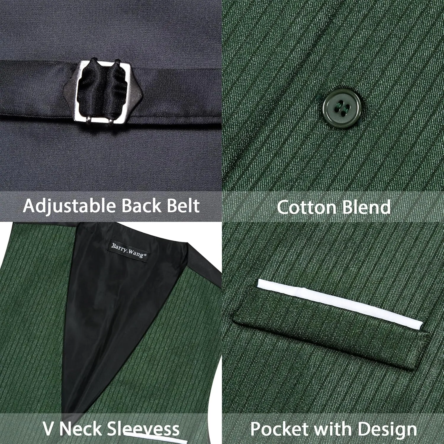 Barry.Wang Men's Suit Vest Business Formal Waistcoat Stripe/Plaid Classic Bowtie Set Wedding Party Business