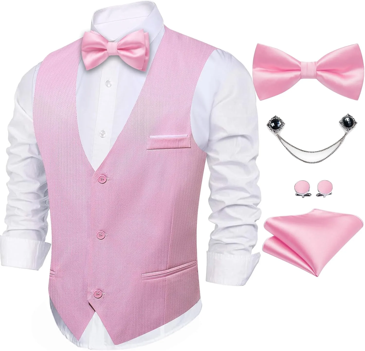 Barry.Wang Men's Suit Vest Business Formal Waistcoat Stripe/Plaid Classic Bowtie Set Wedding Party Business