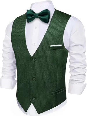 Barry.Wang Men's Suit Vest Business Formal Waistcoat Stripe/Plaid Classic Bowtie Set Wedding Party Business