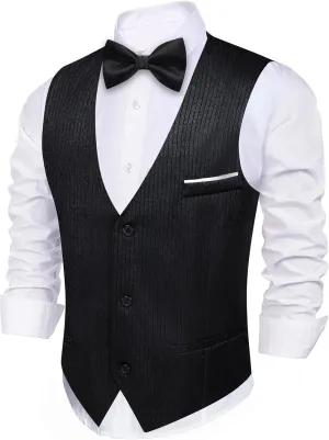 Barry.Wang Men's Suit Vest Business Formal Waistcoat Stripe/Plaid Classic Bowtie Set Wedding Party Business