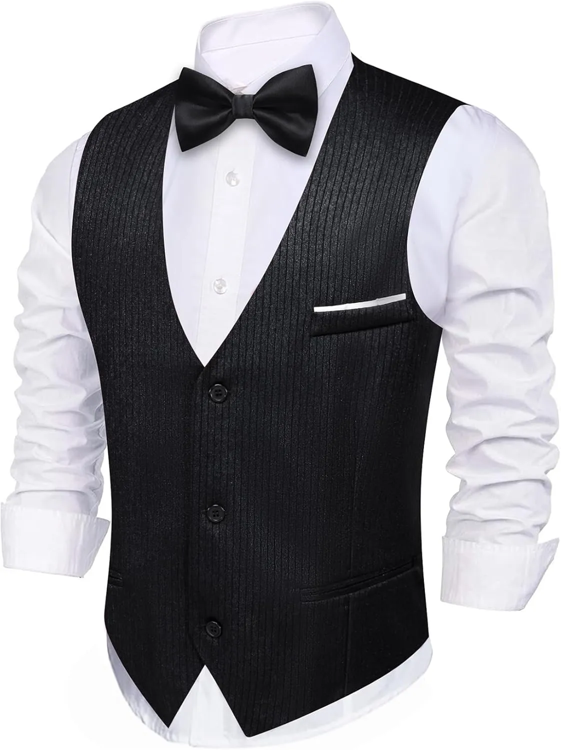 Barry.Wang Men's Suit Vest Business Formal Waistcoat Stripe/Plaid Classic Bowtie Set Wedding Party Business