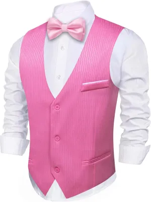 Barry.Wang Men's Suit Vest Business Formal Waistcoat Stripe/Plaid Classic Bowtie Set Wedding Party Business