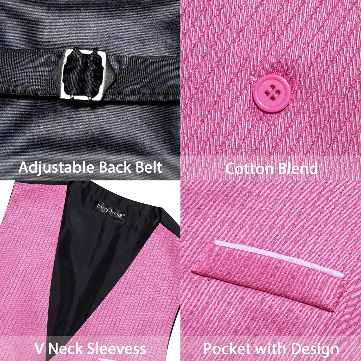 Barry.Wang Men's Suit Vest Business Formal Waistcoat Stripe/Plaid Classic Bowtie Set Wedding Party Business