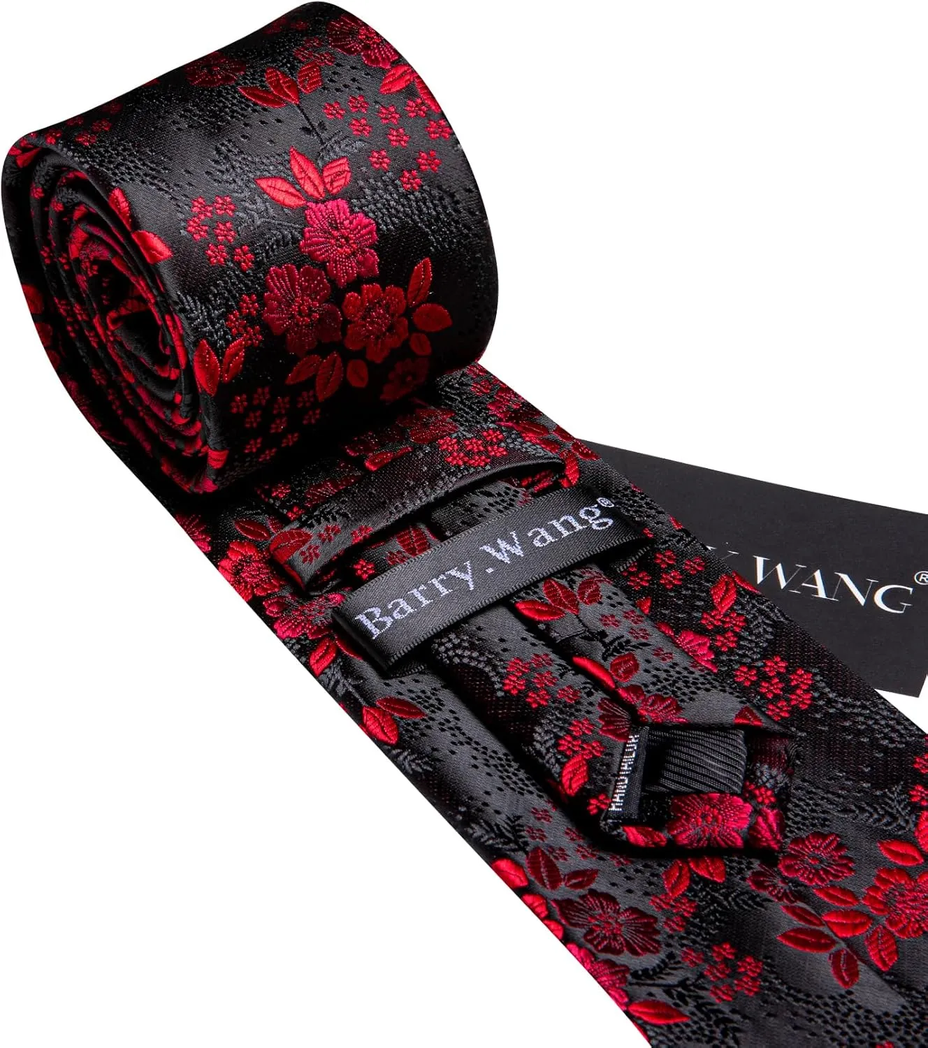 Barry.Wang Paisley Flower Tie Set Men Necktie Woven Pocket Square Cuff Links Wedding