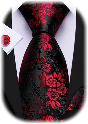 Barry.Wang Paisley Flower Tie Set Men Necktie Woven Pocket Square Cuff Links Wedding