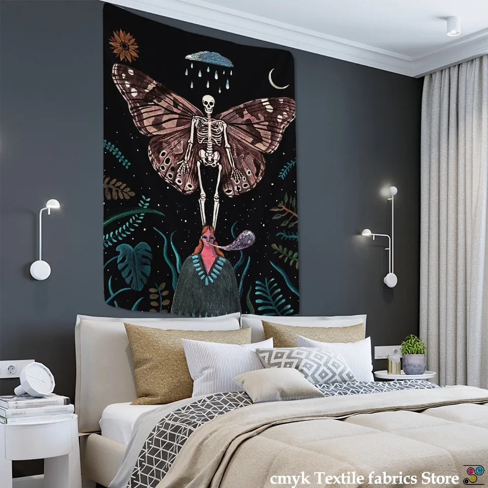 Black Death Moth Wall Tapestry