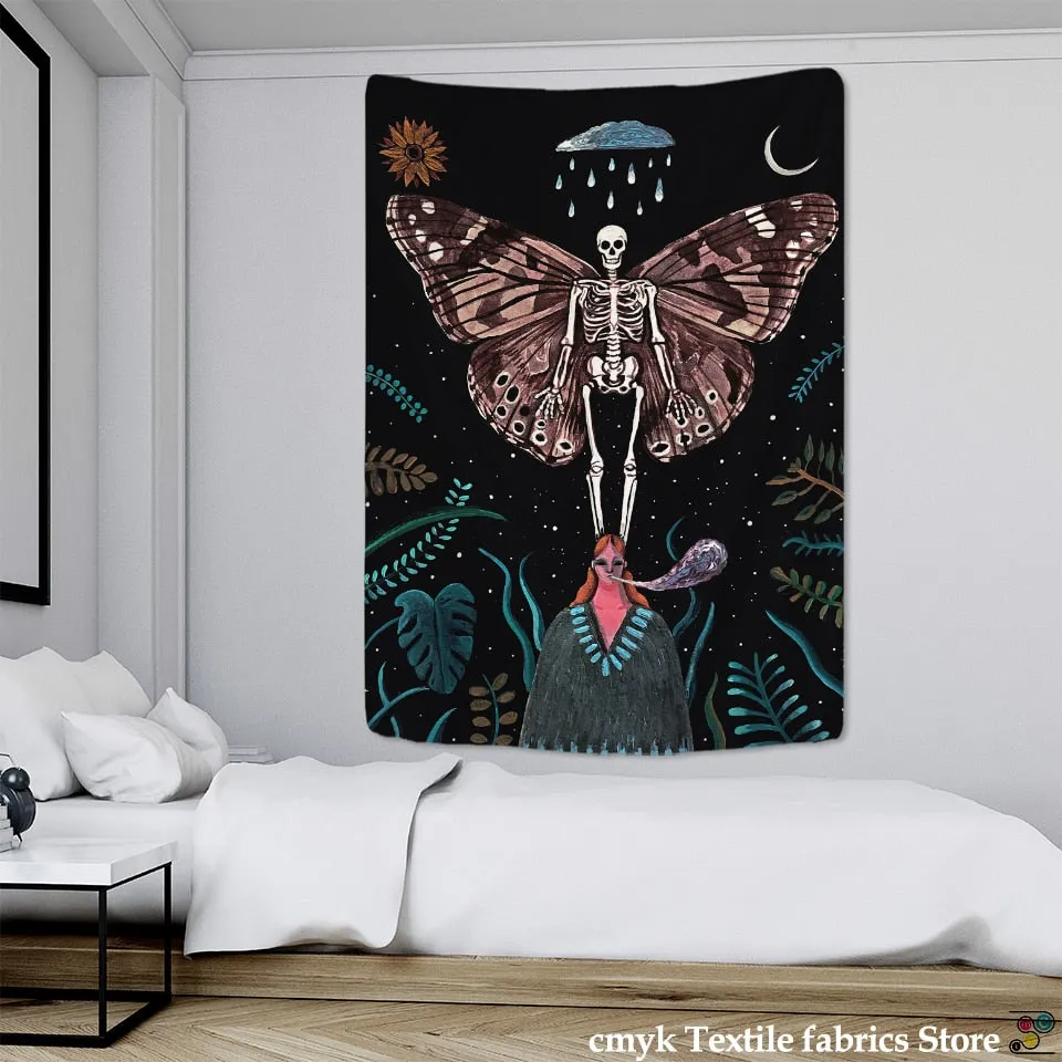 Black Death Moth Wall Tapestry