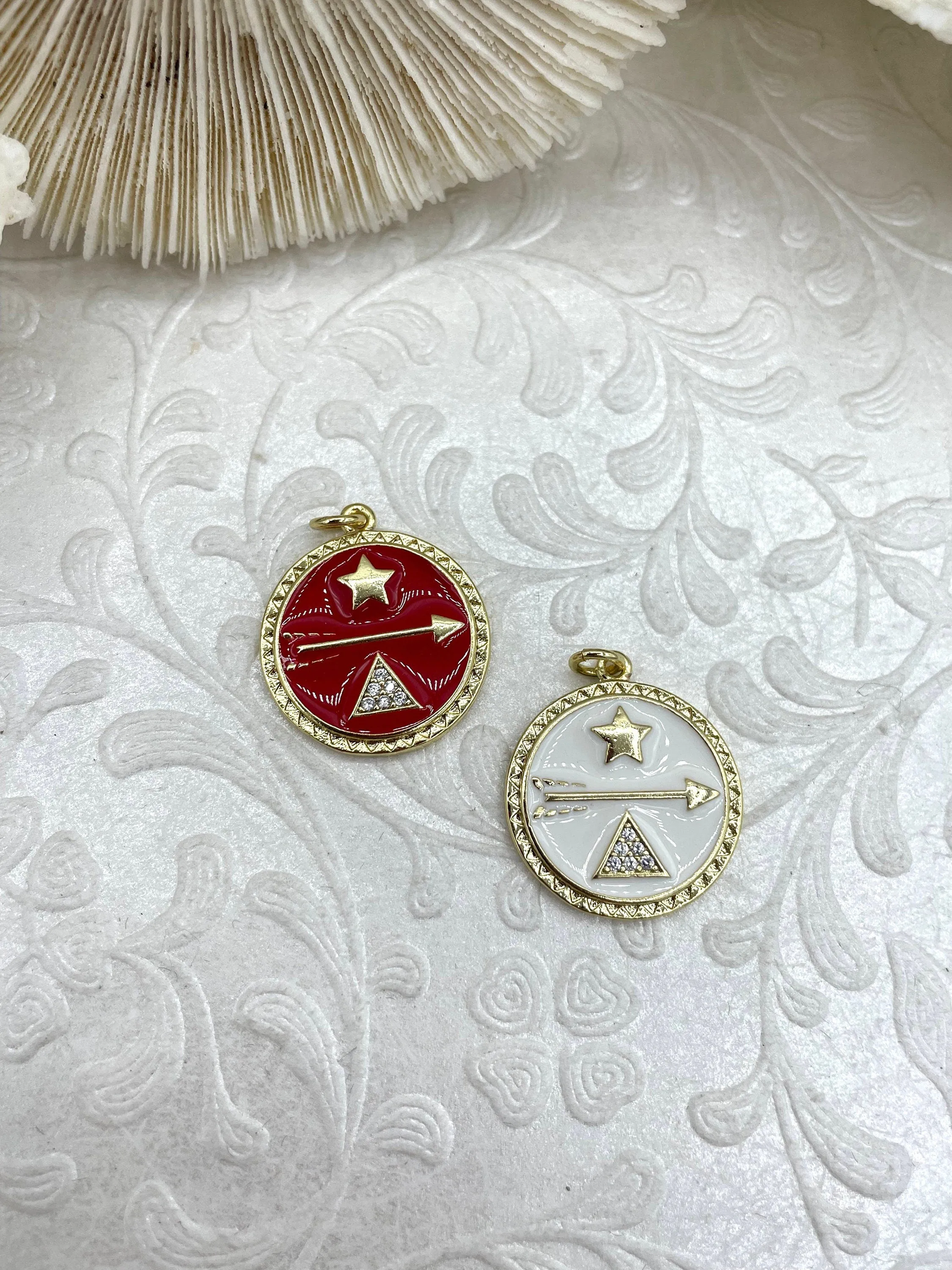 Black, Red, and White Enamel Charms CZ Micro PAVE Charm Pendant BRASS. Gold plating. Brass and Enamel. 8 Styles to choose from. Fast Ship