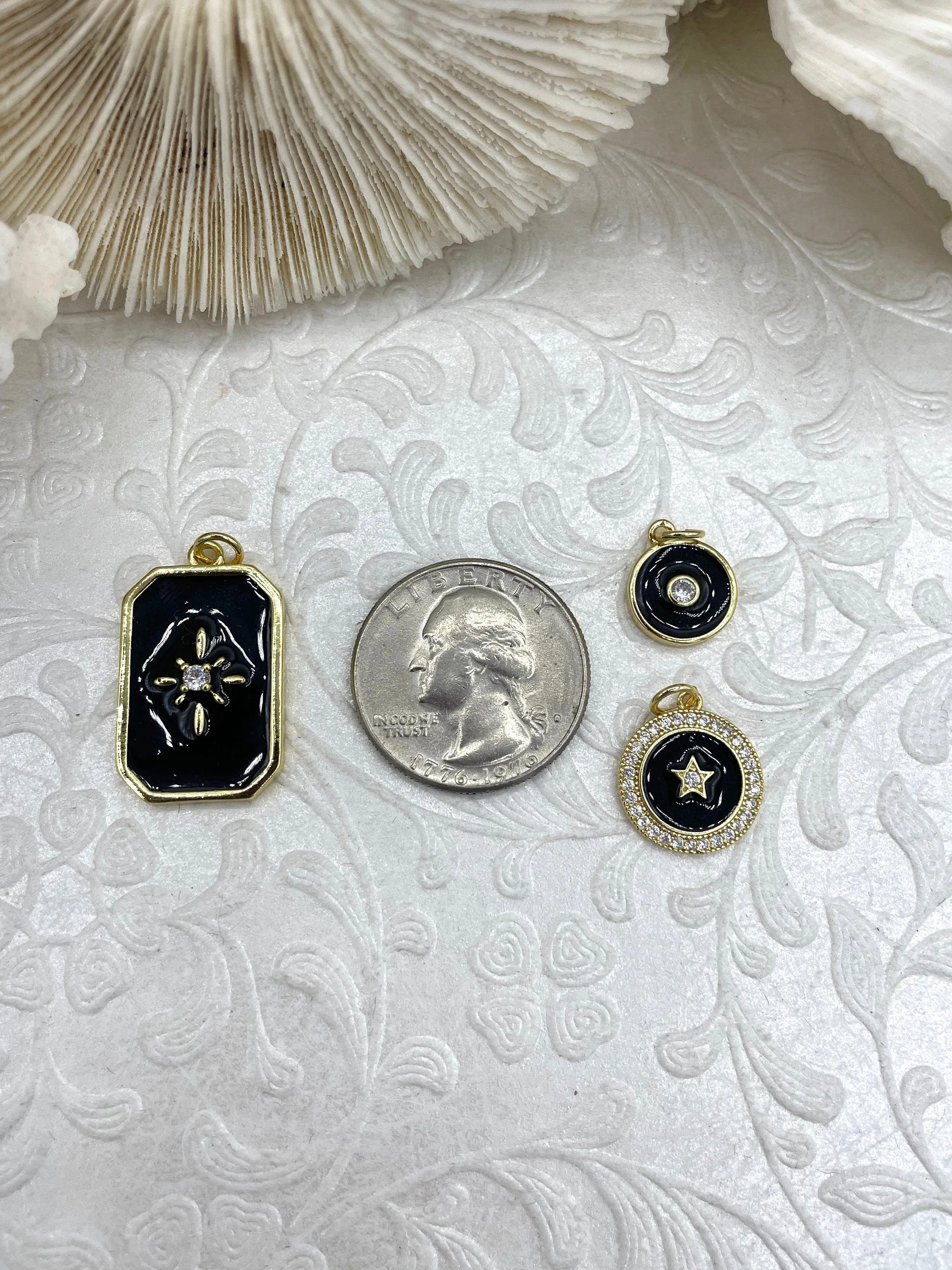 Black, Red, and White Enamel Charms CZ Micro PAVE Charm Pendant BRASS. Gold plating. Brass and Enamel. 8 Styles to choose from. Fast Ship
