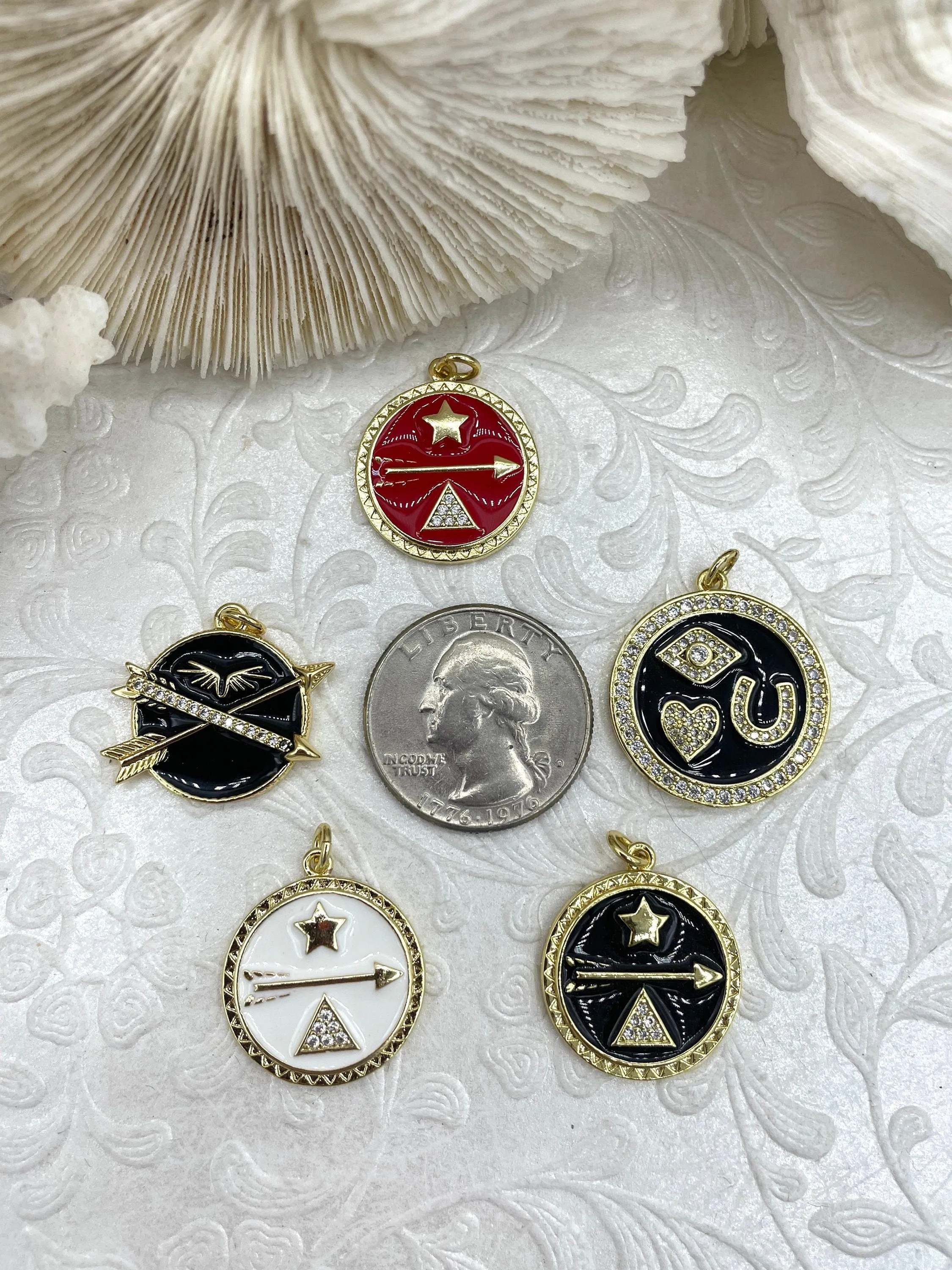 Black, Red, and White Enamel Charms CZ Micro PAVE Charm Pendant BRASS. Gold plating. Brass and Enamel. 8 Styles to choose from. Fast Ship