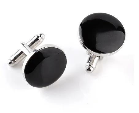 Black Round Cufflinks with Silver Trim