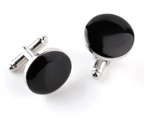 Black Round Cufflinks with Silver Trim