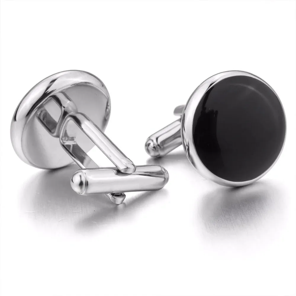 Black Round Cufflinks with Silver Trim