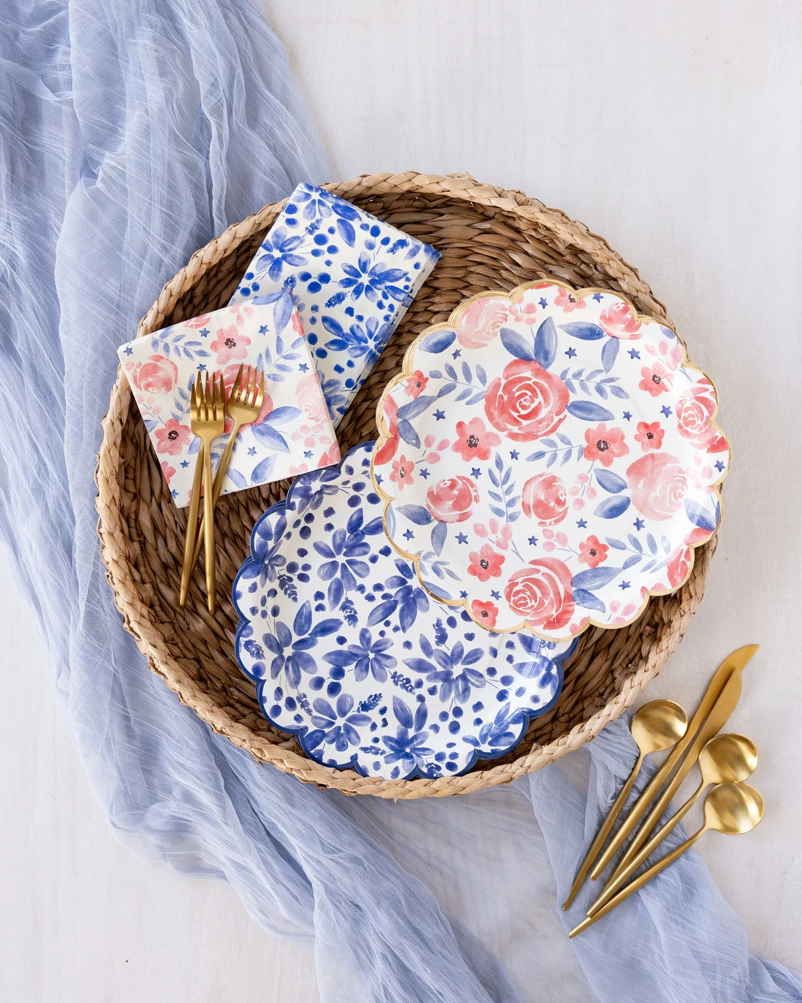 Blue Floral Paper Plate